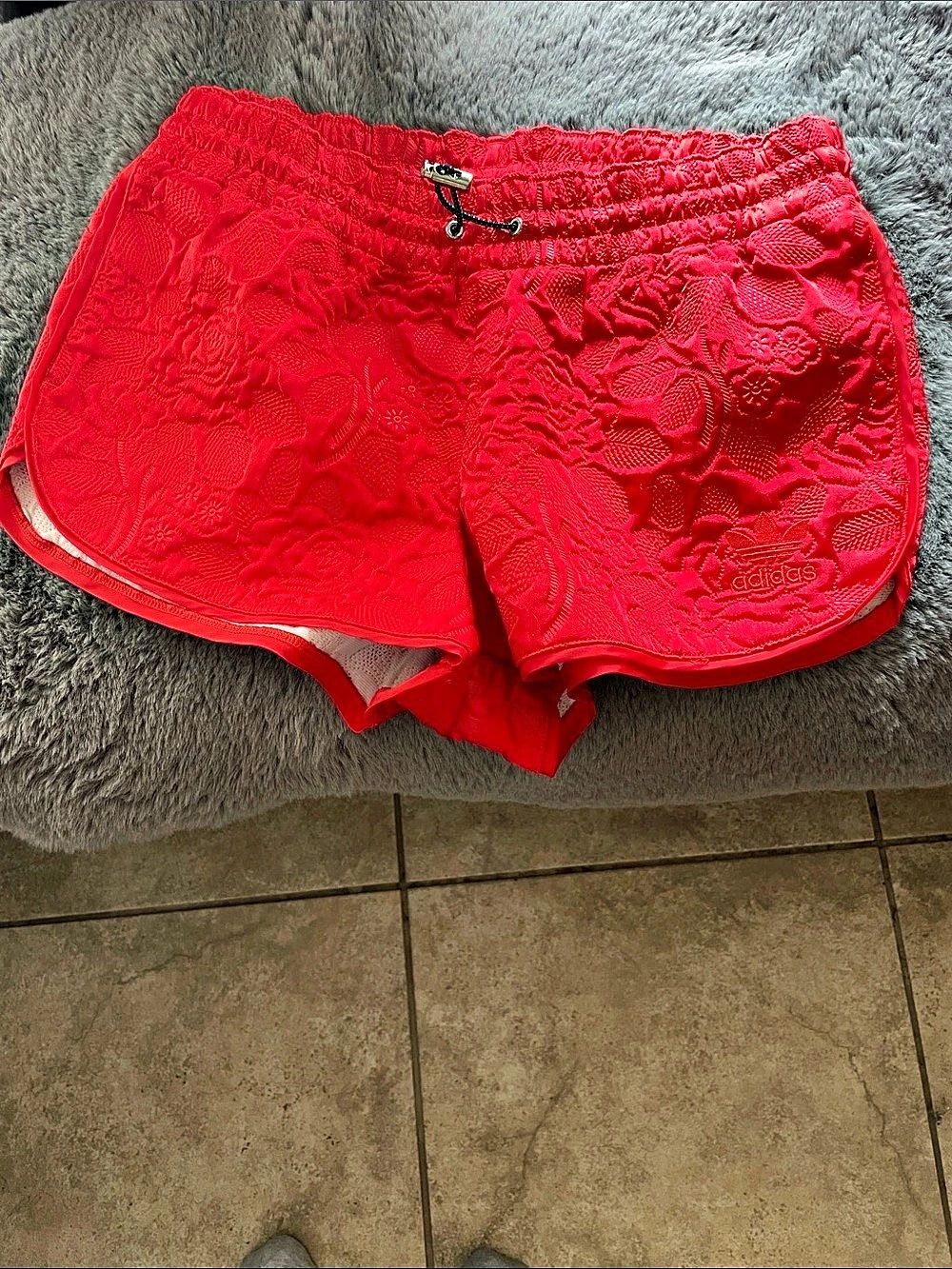 adidas Originals Rose Red Floral Jacquard Track Shorts Red Medium
